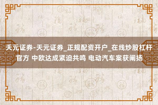 天元证券-天元证券_正规配资开户_在线炒股杠杆官方 中欧达成紧迫共鸣 电动汽车案获阐扬