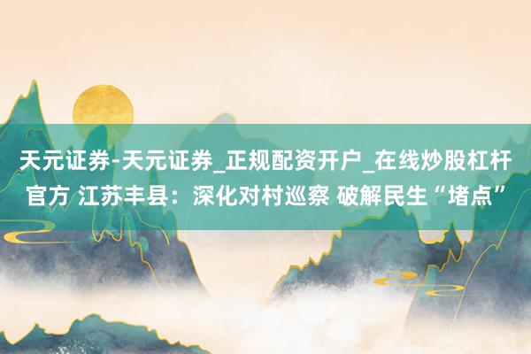 天元证券-天元证券_正规配资开户_在线炒股杠杆官方 江苏丰县：深化对村巡察 破解民生“堵点”